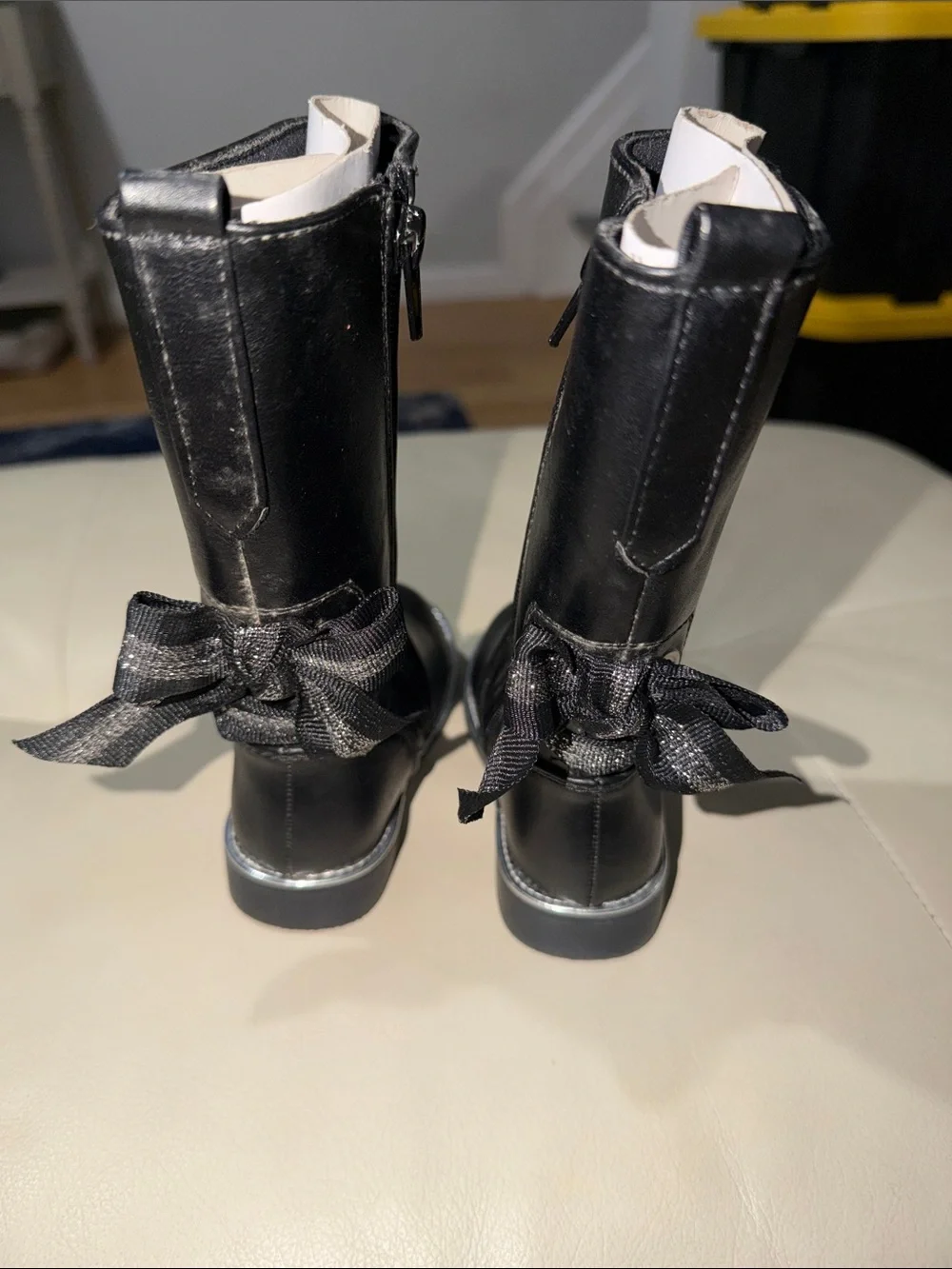 Kids Black Bow-Accent Mid-Calf Boots